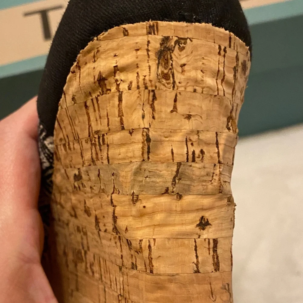 TOMS Black and White Zigzag Cork Wedges